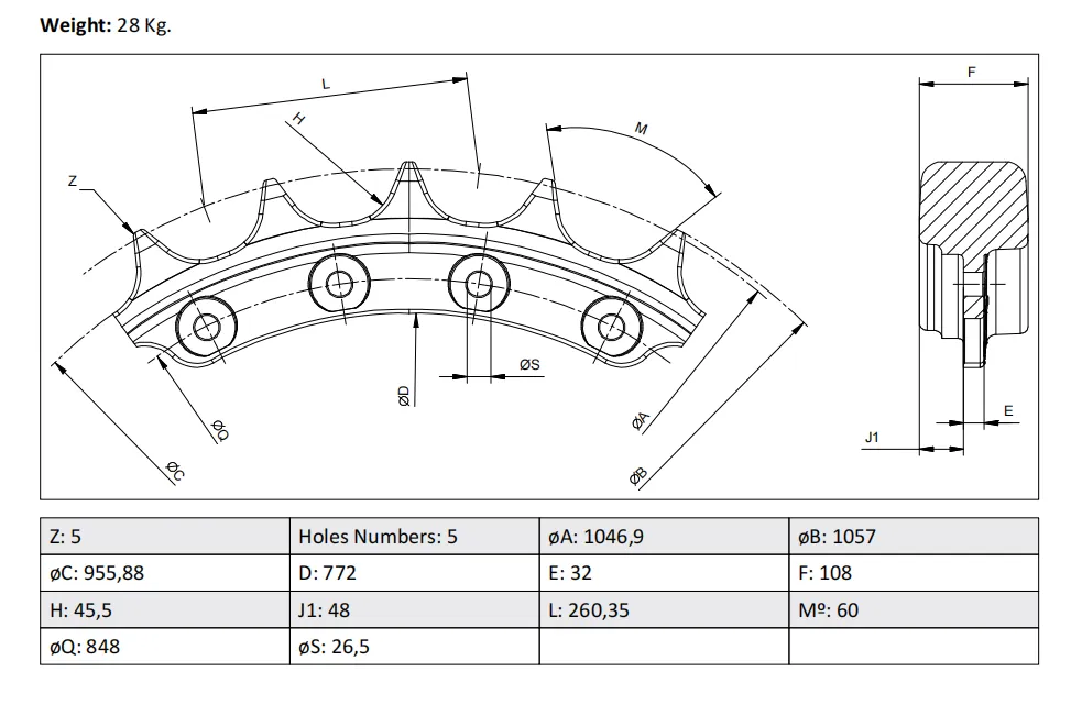 Bulldoze Segment Group D275 Segment Sprocket drawing